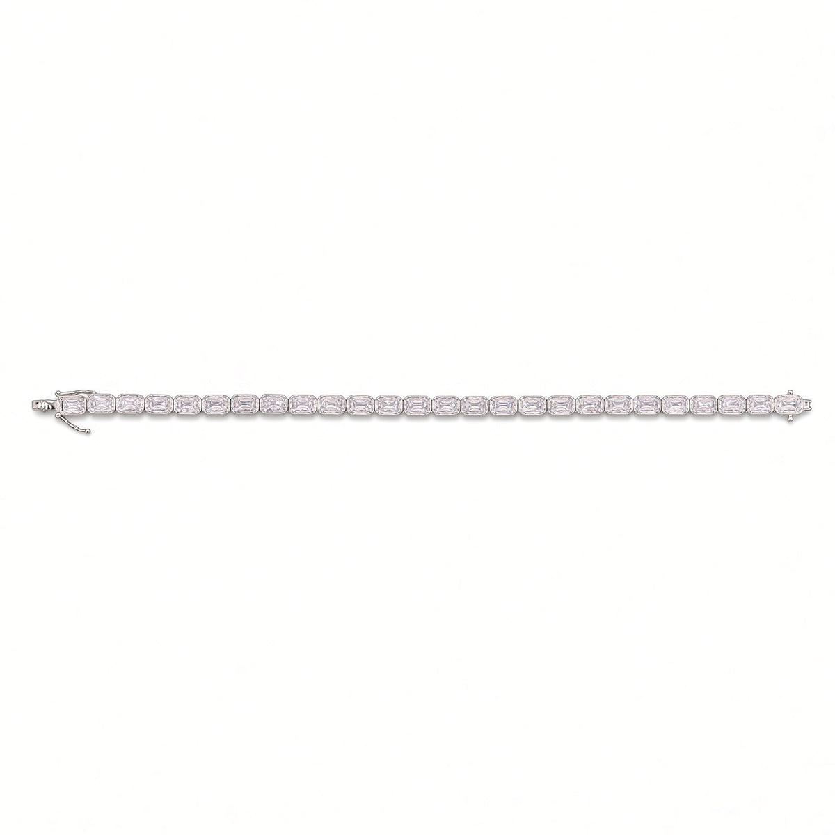 Emerald-Cut Bezel Tennis Bracelet (Silver)