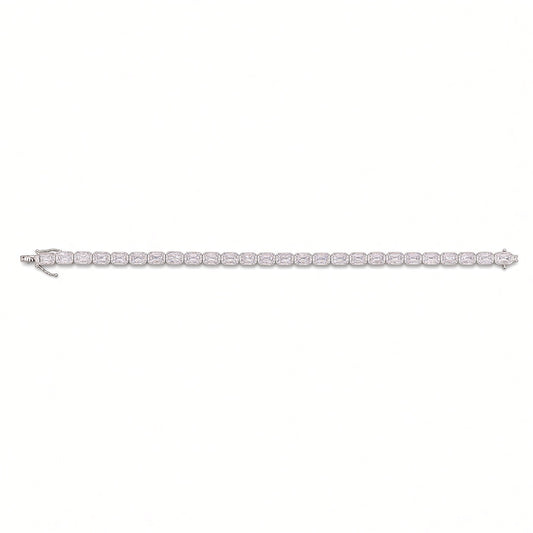 Emerald-Cut Bezel Tennis Bracelet (Silver)