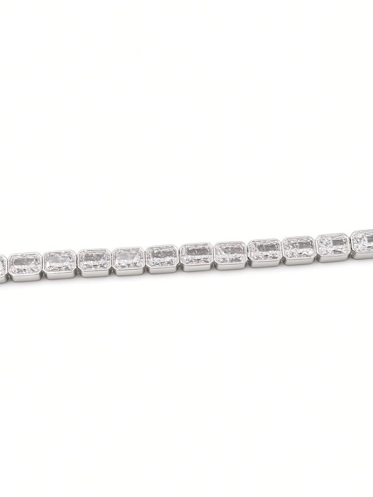 Emerald-Cut Bezel Tennis Bracelet (Silver)