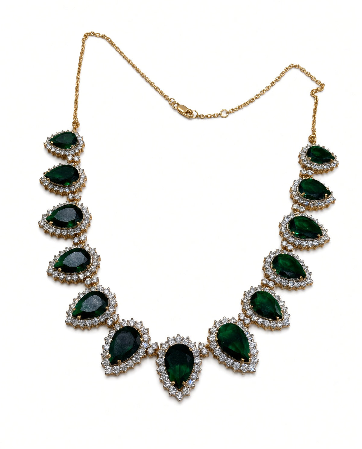 Emerald Pear Halo Necklace