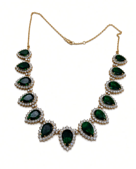 Emerald Pear Halo Necklace