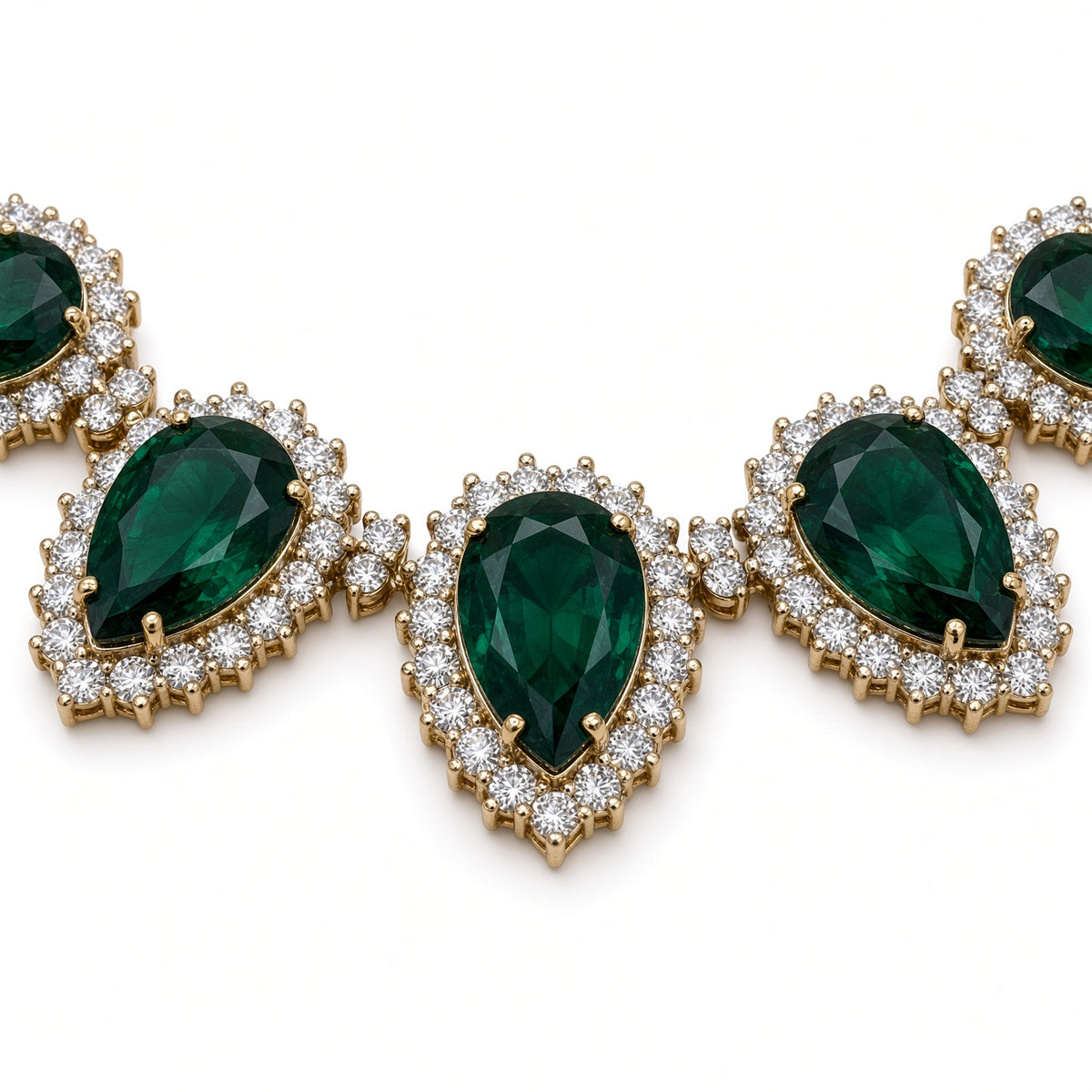 Emerald Pear Halo Necklace