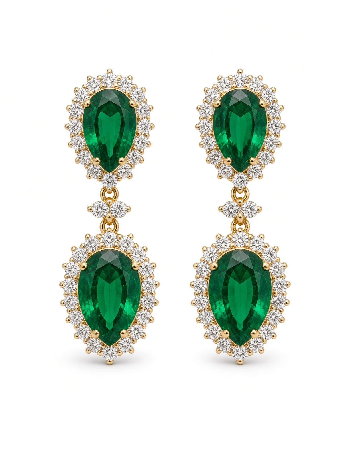 Emerald Pear Halo Earrings