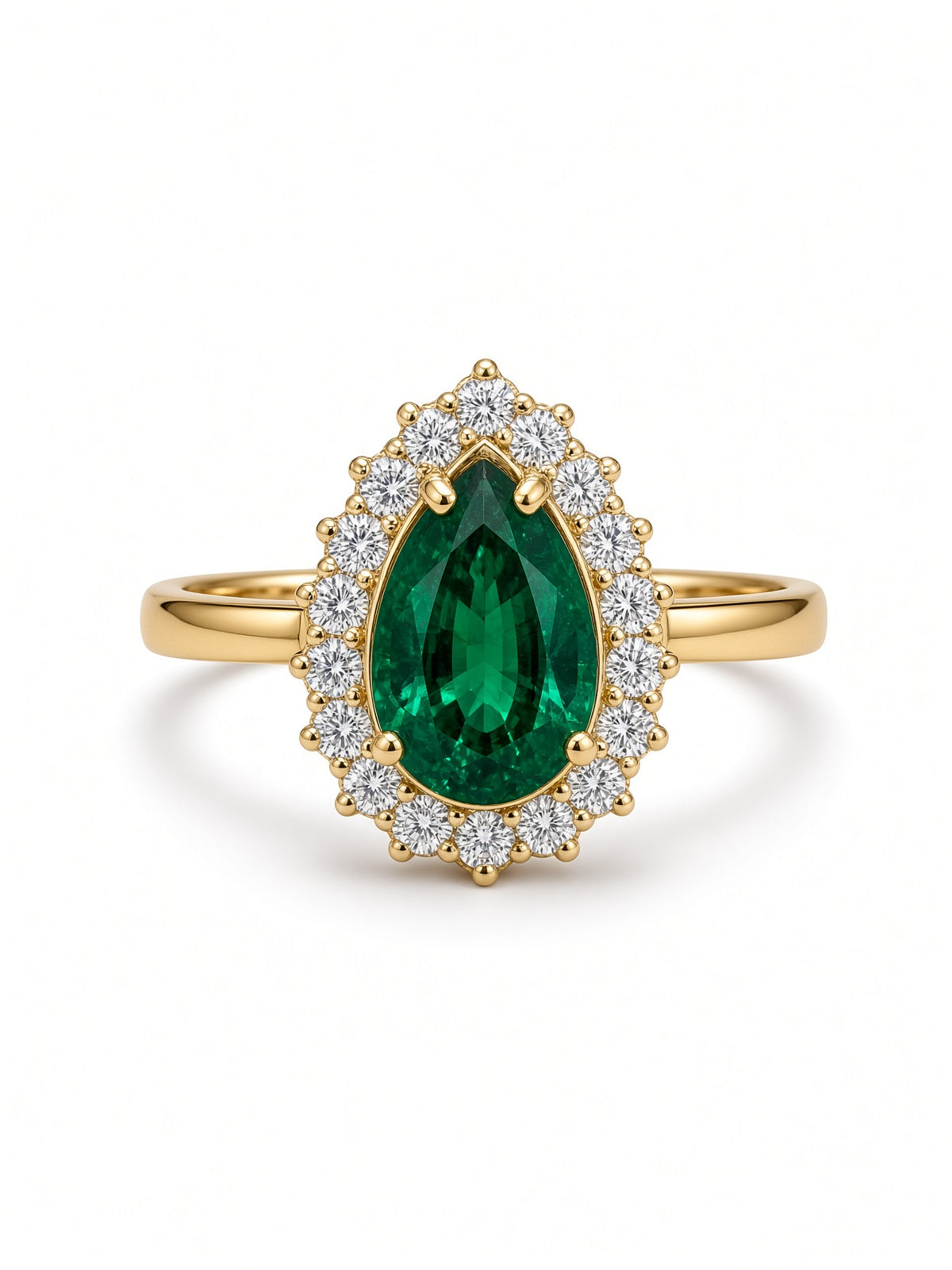 Emerald Pear Halo Ring